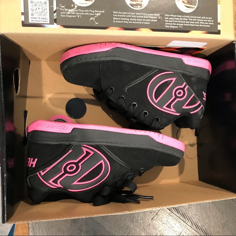Heelys Black Hot Pink Propel 2 Wheel Shoes Y 13
